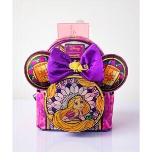 Loungefly Disney Princess Rapunzel Stained Glass Backpack & Ears Set NWT